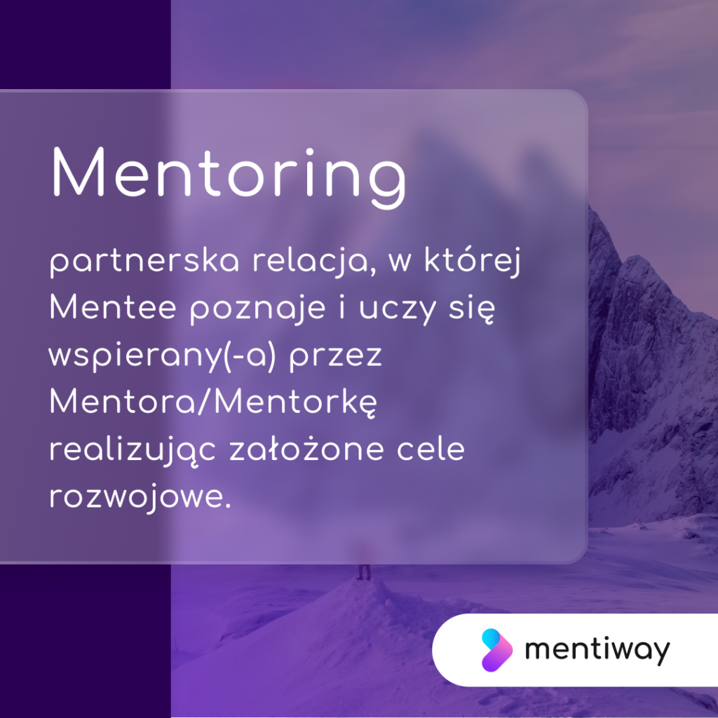 Definicja mentoringu - to partnerska relacja, w której Mentee poznaje i uczy się wspierany przez Mentora realizująć założone cele rozwojowe.