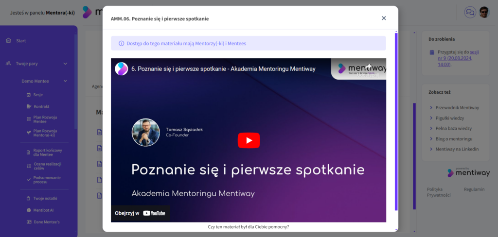 Materiał video w Akademii Mentoringu Mentiway